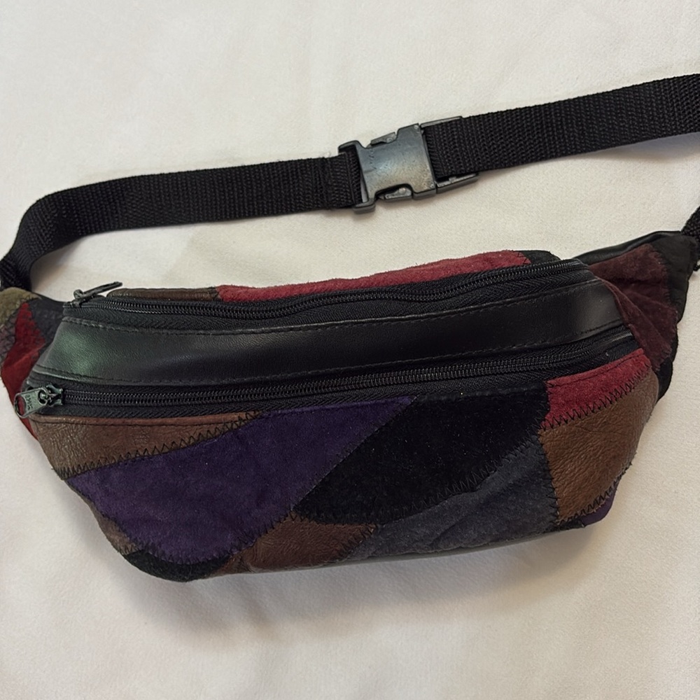 Vintage Leather Patchwork Double Compartment Adju… - image 3